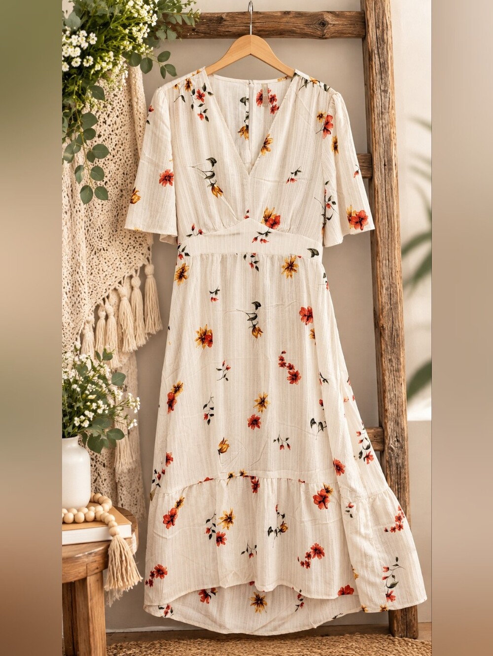 NWT Floral Maxi Dress XL Boho Cottagecore Tiered Ruffle Long Dress